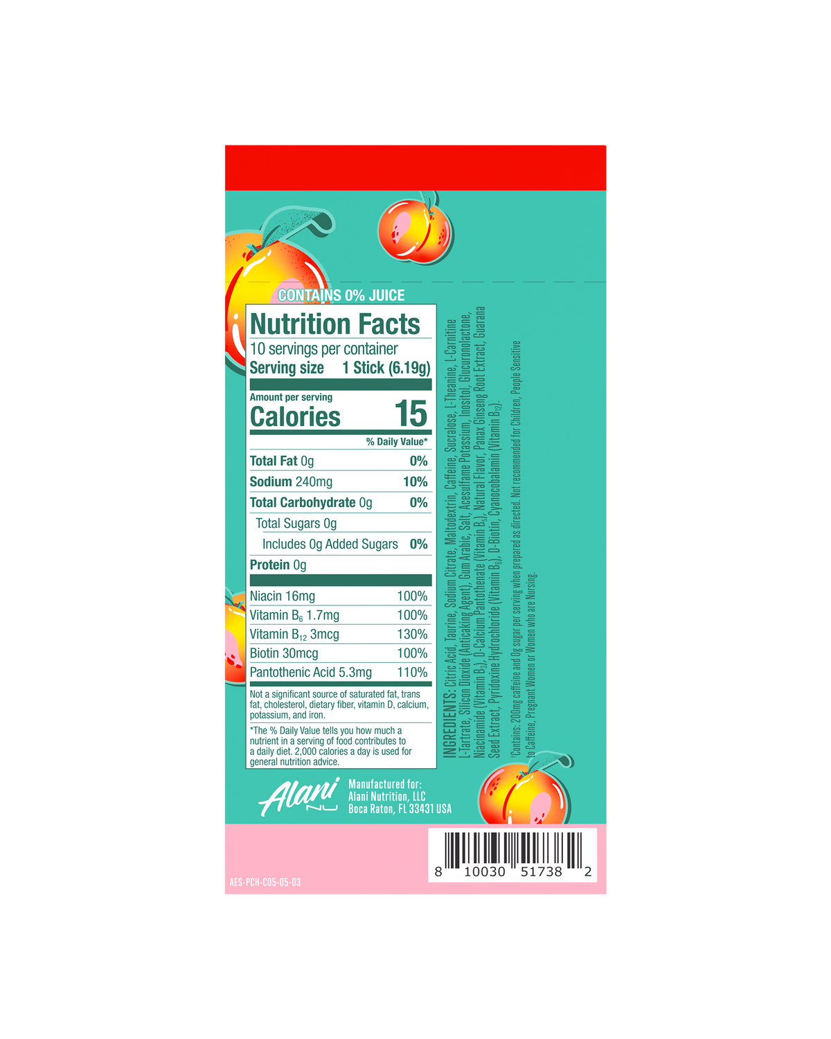 Juicy Peach Powdered Energy Sticks - 10-Pack