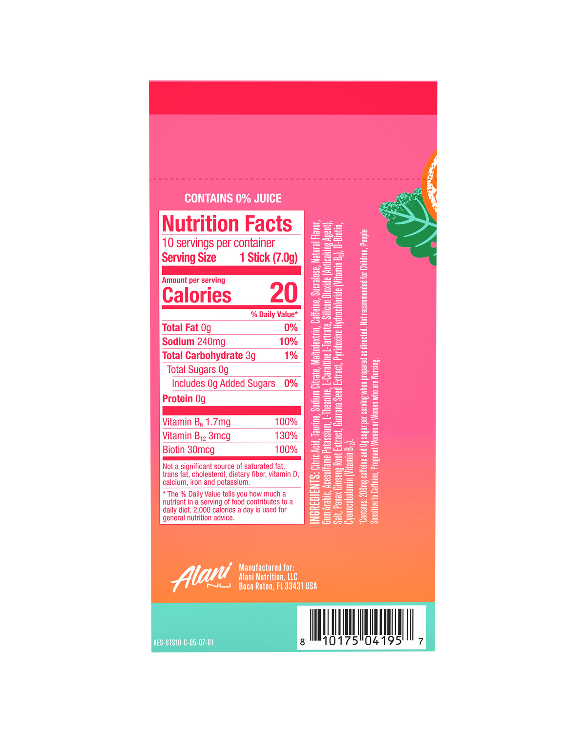 10-Pack Strawberry Sunrise Powdered Energy Mix